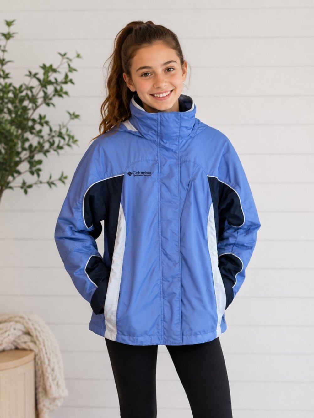 Columbia Youth 14/16 3-in-1 Winter Jacket Blue Removable Fleece Coat Zip Pockets